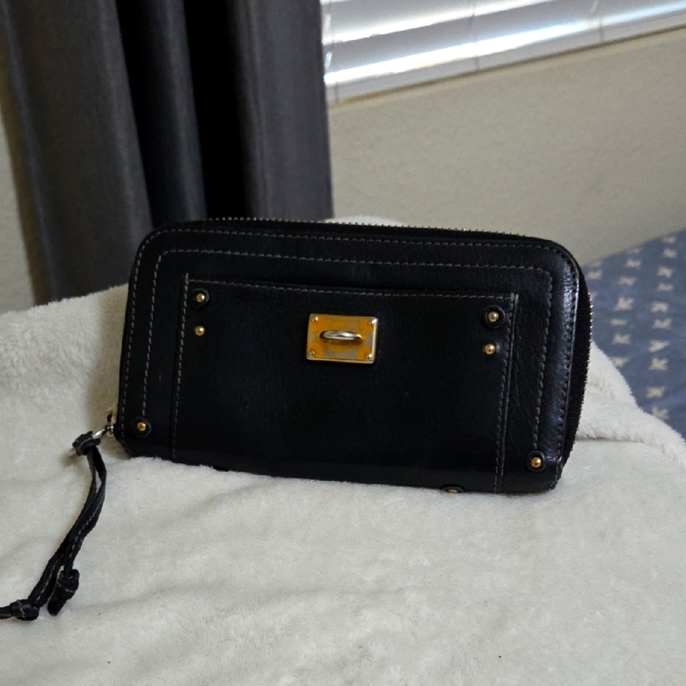 Chloe Black Leather Wallet with Gold Accents